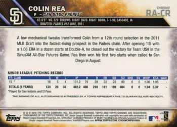 2016 Topps Chrome - Rookie Autographs #RA-CR Colin Rea Back