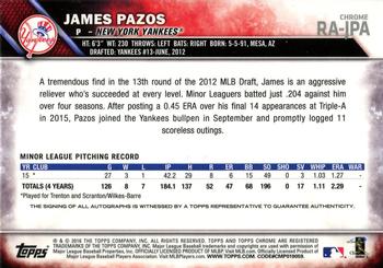 2016 Topps Chrome - Rookie Autographs #RA-JPA James Pazos Back