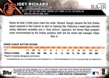 2016 Topps Chrome - Rookie Autographs #RA-JR Joey Rickard Back