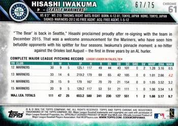 2016 Topps Chrome - Blue Wave Refractor #61 Hisashi Iwakuma Back