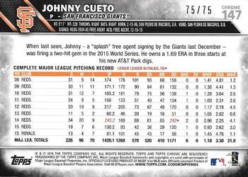 2016 Topps Chrome - Blue Wave Refractor #147 Johnny Cueto Back