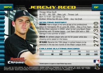 2002 Bowman Draft Picks & Prospects - Chrome Refractors #BDP59 Jeremy Reed  Back