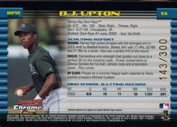 2002 Bowman Draft Picks & Prospects - Chrome Refractors #BDP99 B.J. Upton  Back
