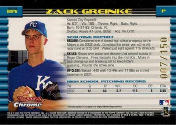 2002 Bowman Draft Picks & Prospects - Chrome X-Fractors #BDP6 Zack Greinke  Back