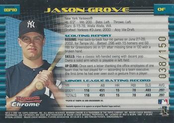 2002 Bowman Draft Picks & Prospects - Chrome X-Fractors #BDP110 Jason Grove  Back