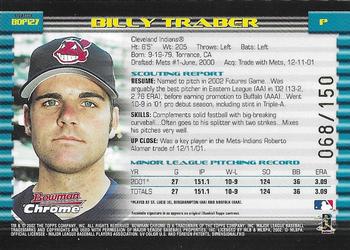 2002 Bowman Draft Picks & Prospects - Chrome X-Fractors #BDP127 Billy Traber  Back