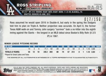 2016 Topps Chrome - Rookie Autographs Blue Refractor #RA-RS Ross Stripling Back