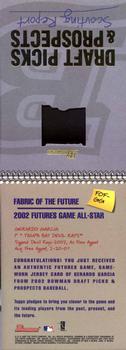 2002 Bowman Draft Picks & Prospects - Fabric of the Future Relics #FOF-GG Gerardo Garcia  Front