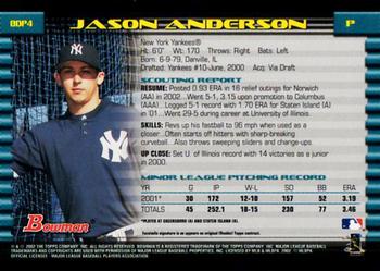 2002 Bowman Draft Picks & Prospects - Gold #BDP4 Jason Anderson  Back