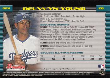 2002 Bowman Draft Picks & Prospects - Gold #BDP10 Delwyn Young  Back