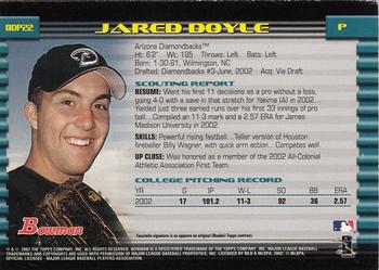 2002 Bowman Draft Picks & Prospects - Gold #BDP22 Jared Doyle  Back
