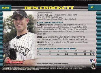 2002 Bowman Draft Picks & Prospects - Gold #BDP31 Ben Crockett  Back