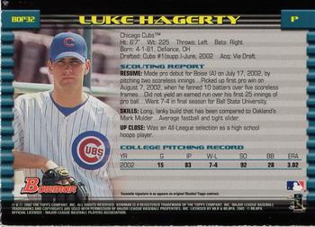 2002 Bowman Draft Picks & Prospects - Gold #BDP32 Luke Hagerty  Back