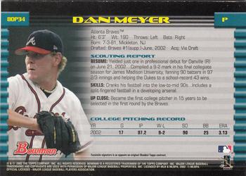 2002 Bowman Draft Picks & Prospects - Gold #BDP34 Dan Meyer Back