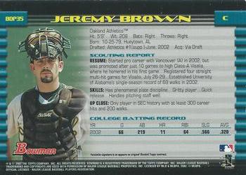 2002 Bowman Draft Picks & Prospects - Gold #BDP35 Jeremy Brown  Back
