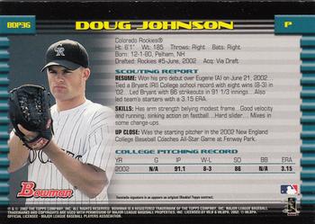2002 Bowman Draft Picks & Prospects - Gold #BDP36 Doug Johnson  Back