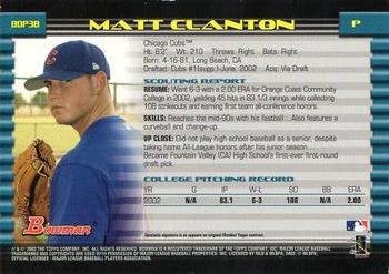 2002 Bowman Draft Picks & Prospects - Gold #BDP38 Matt Clanton  Back