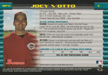 2002 Bowman Draft Picks & Prospects - Gold #BDP44 Joey Votto  Back