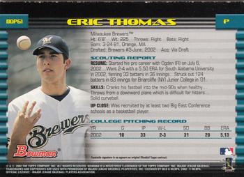 2002 Bowman Draft Picks & Prospects - Gold #BDP61 Eric Thomas  Back