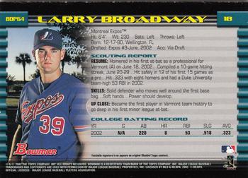 2002 Bowman Draft Picks & Prospects - Gold #BDP64 Larry Broadway  Back