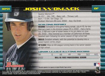 2002 Bowman Draft Picks & Prospects - Gold #BDP69 Josh Womack  Back