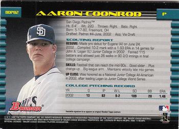 2002 Bowman Draft Picks & Prospects - Gold #BDP82 Aaron Coonrod  Back