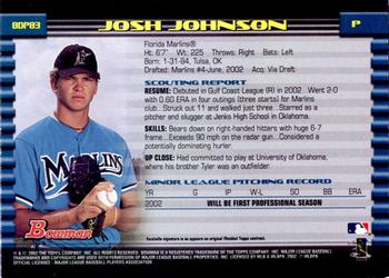 2002 Bowman Draft Picks & Prospects - Gold #BDP83 Josh Johnson  Back