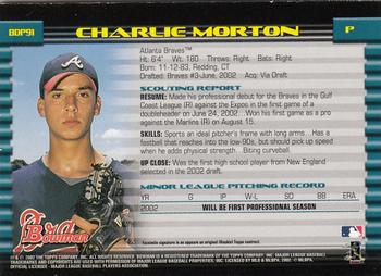 2002 Bowman Draft Picks & Prospects - Gold #BDP91 Charlie Morton  Back