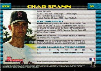 2002 Bowman Draft Picks & Prospects - Gold #BDP92 Chad Spann  Back
