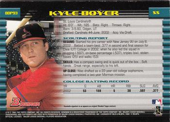 2002 Bowman Draft Picks & Prospects - Gold #BDP93 Kyle Boyer  Back