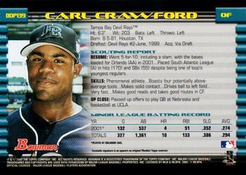 2002 Bowman Draft Picks & Prospects - Gold #BDP139 Carl Crawford  Back