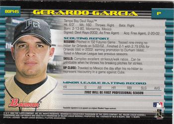 2002 Bowman Draft Picks & Prospects - Gold #BDP145 Gerardo Garcia  Back