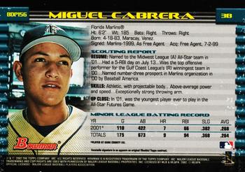 2002 Bowman Draft Picks & Prospects - Gold #BDP156 Miguel Cabrera  Back