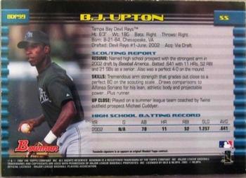2002 Bowman Draft Picks & Prospects - Gold #BDP99 B.J. Upton  Back