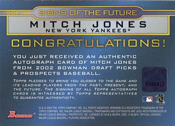2002 Bowman Draft Picks & Prospects - Signs of the Future #SOF-MJ Mitch Jones Back