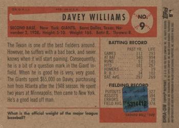 2002 Bowman Heritage - 1954 Reprints Autographs Special Edition #BHRA-DW Davey Williams  Back