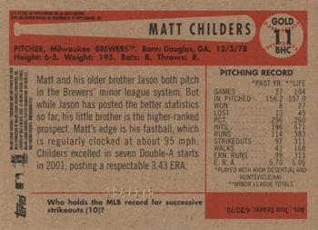 2002 Bowman Heritage - Gold Chrome Refractors #11BHC Matt Childers  Back