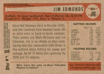 2002 Bowman Heritage - Relics #BH-JE Jim Edmonds Back