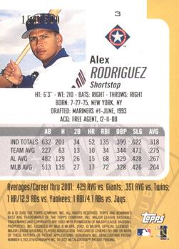 2002 Bowman's Best - Blue #3 Alex Rodriguez  Back
