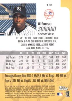 2002 Bowman's Best - Blue #12 Alfonso Soriano  Back