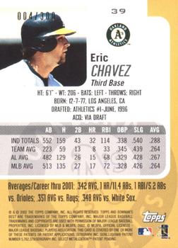 2002 Bowman's Best - Blue #39 Eric Chavez  Back