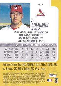 2002 Bowman's Best - Blue #61 Jim Edmonds  Back