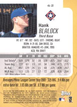2002 Bowman's Best - Blue #62 Hank Blalock  Back