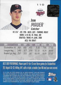 2002 Bowman's Best - Blue #110 Joe Mauer Back