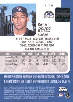 2002 Bowman's Best - Blue #116 Rene Reyes Back