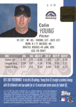 2002 Bowman's Best - Blue #117 Colin Young Back