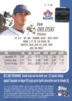 2002 Bowman's Best - Blue #118 Joe Orloski Back