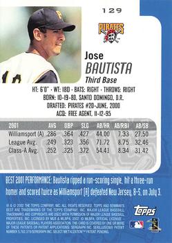 2002 Bowman's Best - Blue #129 Jose Bautista Back