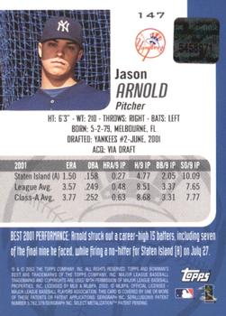 2002 Bowman's Best - Blue #147 Jason Arnold Back
