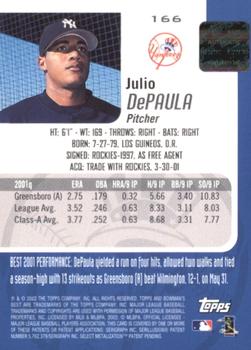 2002 Bowman's Best - Blue #166 Jorge-Julio DePaula Back